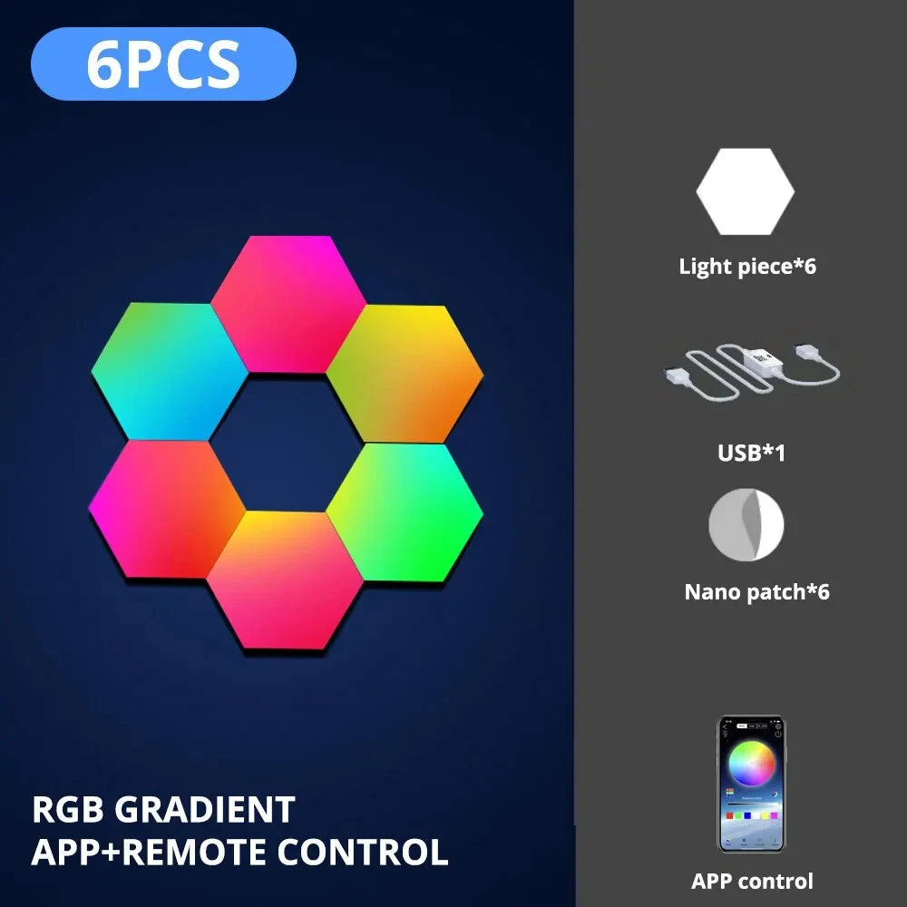 RGB Intelligent Hexagonal Wall Panels - Smart DIY Music Rhythm Night Light