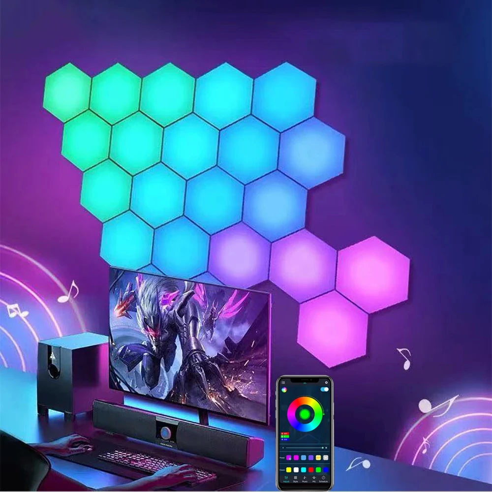 RGB Intelligent Hexagonal Wall Panels - Smart DIY Music Rhythm Night Light