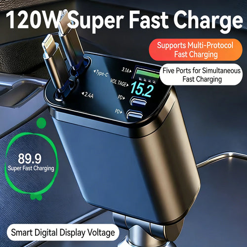 NovaCharge 120W - Dual Retractable Fast Car Charger